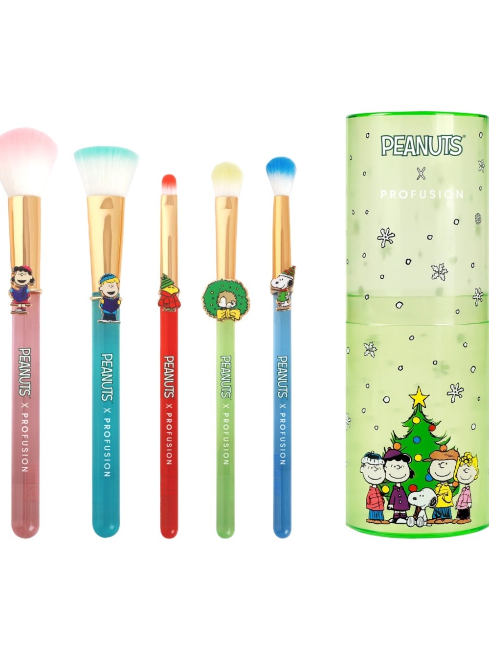 Peanuts Holiday Merry & Bright Brush Set with Case - Profusion Cosmetics NIB - Picture 2 of 4